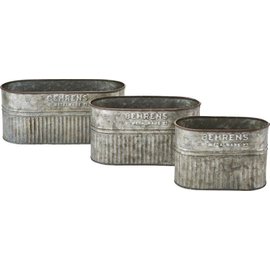 BEHRENS EMBOSSED AGED GALV. NESTING OVAL TUBS