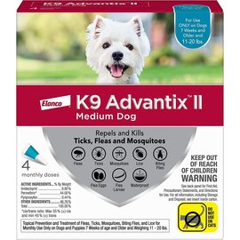 K9 Advantix II Flea and Tick Prevention for Medium Dogs (11-20 Pounds)