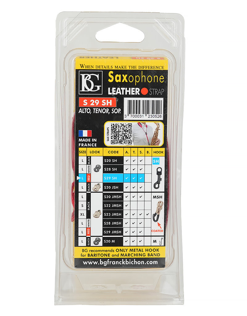 BG BG S29SH Leather Saxophone Strap Look Edition with Snap Hook