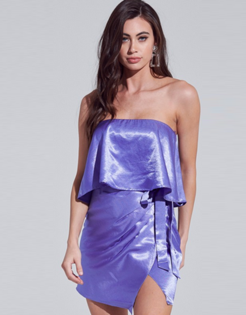 blue satin wrap dress