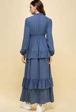 pinch v neck tiered long sleeve maxi dress