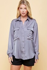 pinch pocketed long sleeve silky top