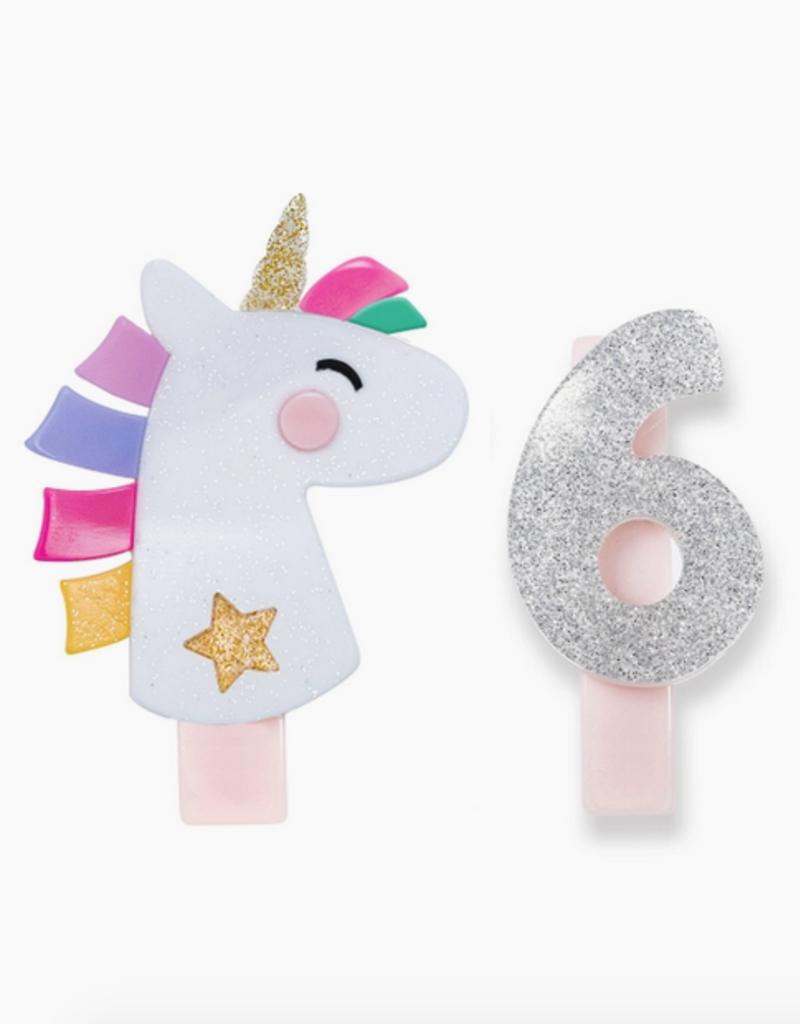 kids number charm & unicorn clip set