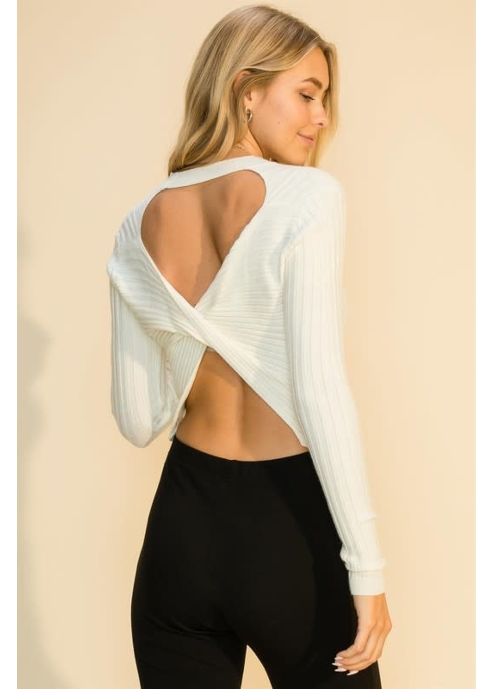 remember me open back ribbed knit sweater LC