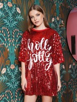 why dress holly jolly sequin t shirt dress - one size