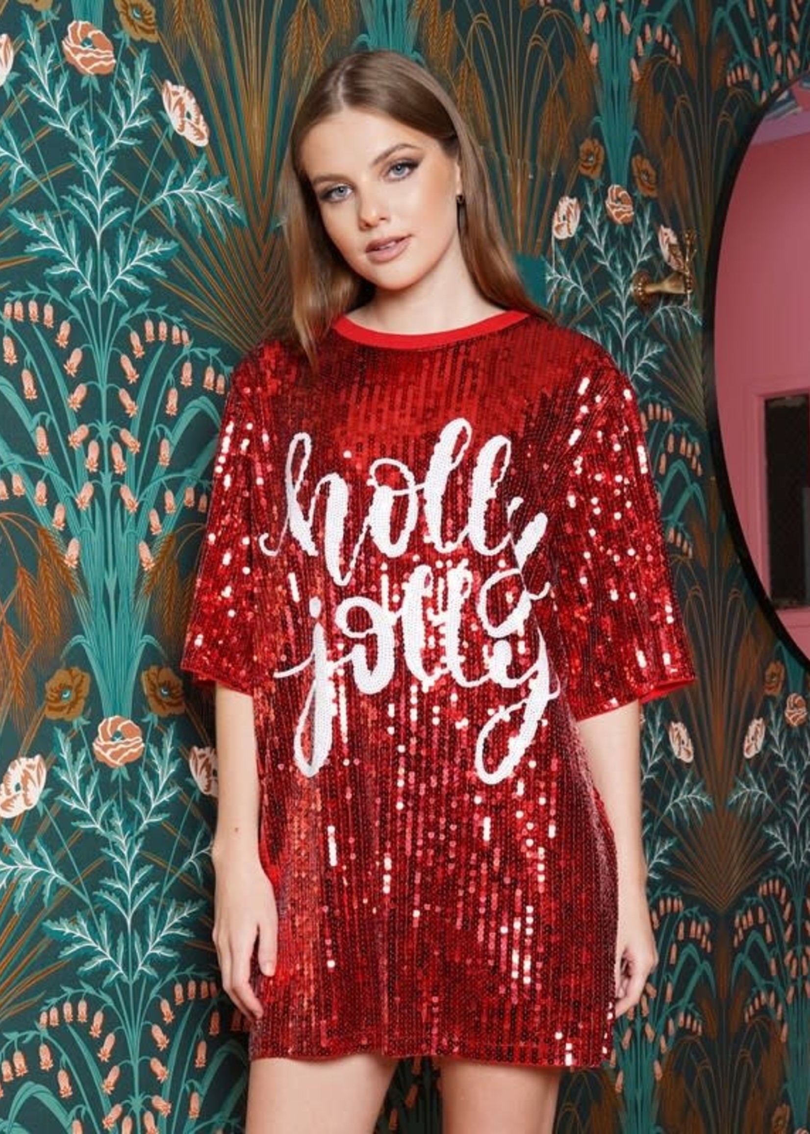 why dress holly jolly sequin t shirt dress - one size