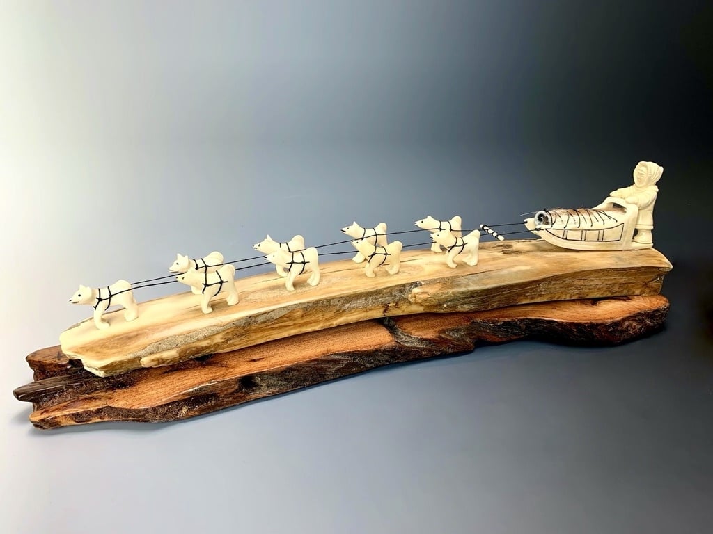 Dog Sled - Fossilized Mammoth Ivory Sculpture #130