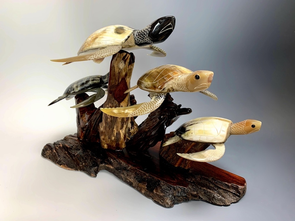 Turtle Family - Buffalo Horn and Rose wood #181