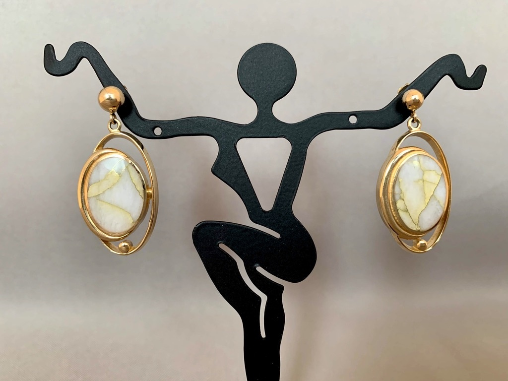Orbiting - 22k gold in Quartz Earrings #192