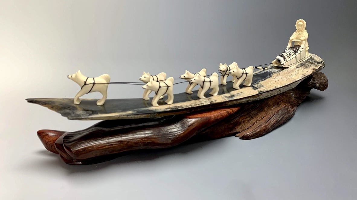 Dog Sled - Fossilized Mammoth Ivory Sculpture #246
