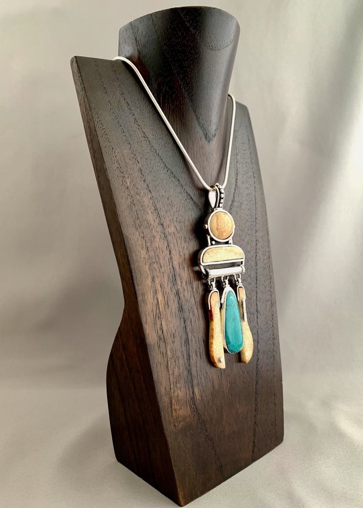 Fossil Walrus Ivory & Turquoise Pendant #242 - SOLD