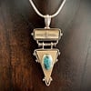 Triangle Fossil Walrus Ivory and Turquoise Pendant #243