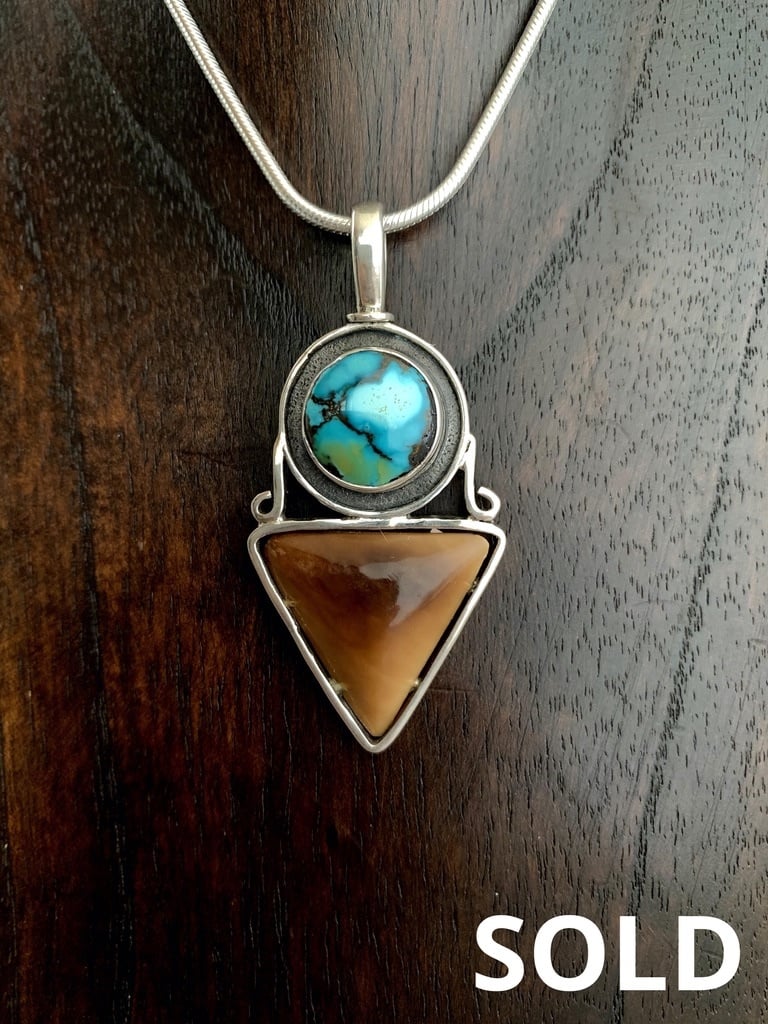Turquoise and Fossil Mammoth Ivory Pendant #250
