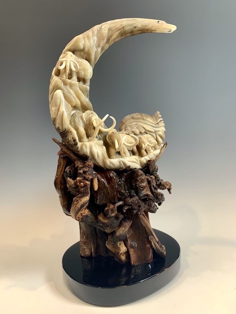 Mammoths - Alaskan Dall Sheephorn Sculpture #394-SOLD