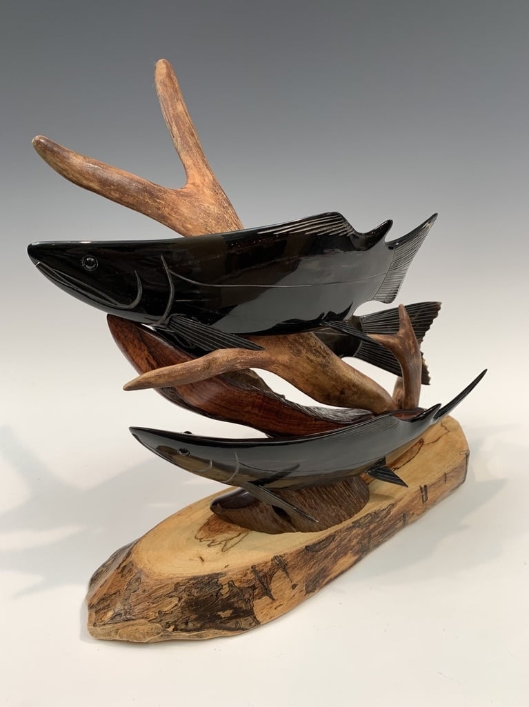 Spawning Salmon - Buffalo Horn and Antler Sculpture #413