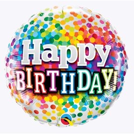 18" Happy Birthday Rainbow Confetti Foil Balloon