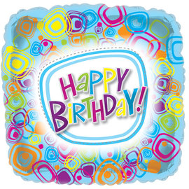 18" Happy Birthday Groovy Square Foil Balloon