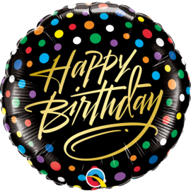 18" Happy Birthday Gold Script Dots Foil Balloon