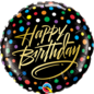 18" Happy Birthday Gold Script Dots Foil Balloon