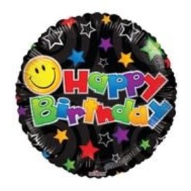 18" Happy Birthday Smiley Black Foil Balloon