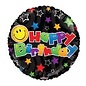 18" Happy Birthday Smiley Black Foil Balloon