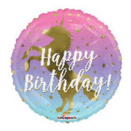 18" Happy Birthday Unicorn Silhouette Round Foil Balloon