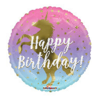 18" Happy Birthday Unicorn Silhouette Round Foil Balloon