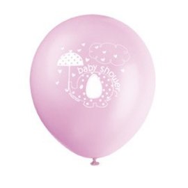 Latex 12" Balloons - Pink Umbrella & Elephants Baby Shower 8/pk
