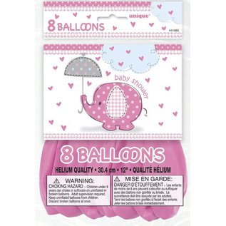 Latex 12" Balloons - Pink Umbrella & Elephants Baby Shower 8/pk