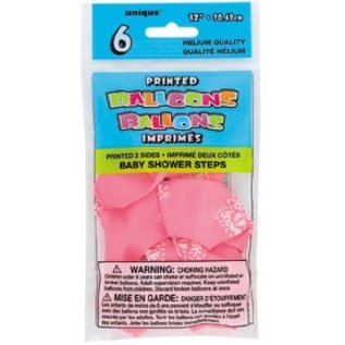 Latex 12" Balloons - Baby Shower Pink (Foot Prints) 6/pk