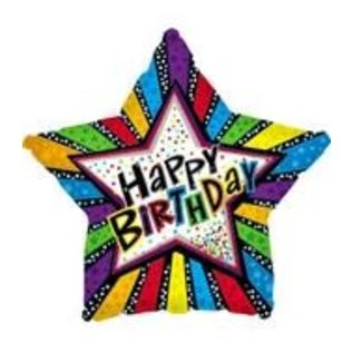 18" Happy Birthday Stripes Star Foil Balloon