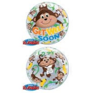 22" "Get Well Soon" Monkeys Bubbles Balloon