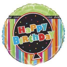 18" Happy Birthday Stripes Foil Balloon