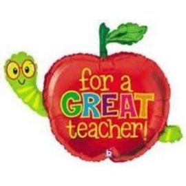 40" Apple & Worm "Best Teacher" Foil Balloon