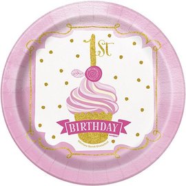 1st Birthday Pink & Gold 7" Plates