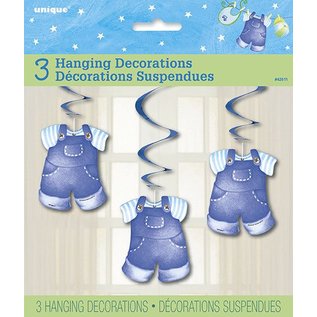Baby Shower Blue Clothes Pins Hanging Swirl Decorations 3/pk