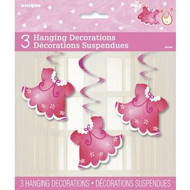 Baby Shower Pink Clothes Pins Hanging Swirl Decoration Kit 3/pk