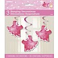 Baby Shower Pink Clothes Pins Hanging Swirl Decoration Kit 3/pk