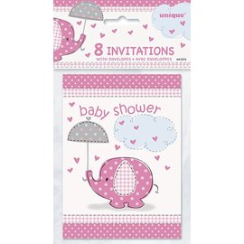 Baby Shower Pink Elephants Invitations