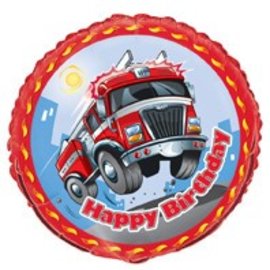 18" Happy Birthday Fire Truck Foil Balloon