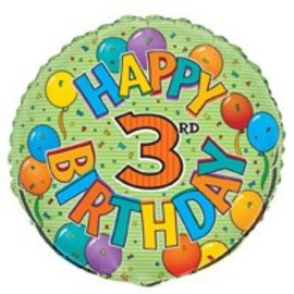 18" Happy 3rd Birthday Foil Balloon