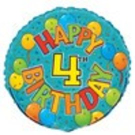 18" Happy 4th Birthday Foil Balloon