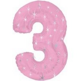 #3 Jumbo Number (Pink Sparkles) Foil Balloon