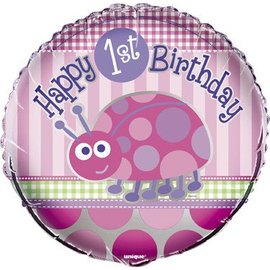 18" 1st Birthday Pink LadyBug Foil Balloon