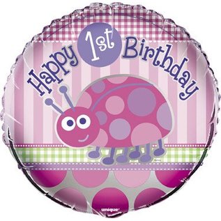 18" 1st Birthday Pink LadyBug Foil Balloon