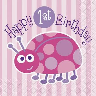 1st Birthday Pink LadyBug Beverage Napkins