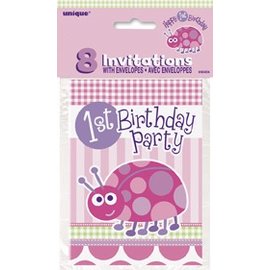 1st Birthday Pink LadyBug Invitaitons