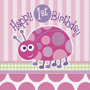 1st Birthday Pink LadyBug Luncheon Napkins