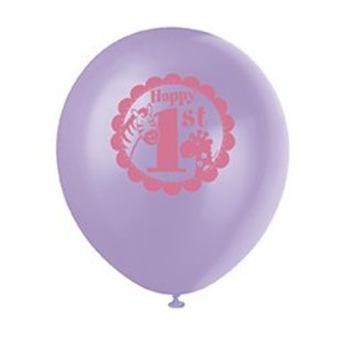 12" 1st Birthday Pink Safari  Printed Latex Balloons