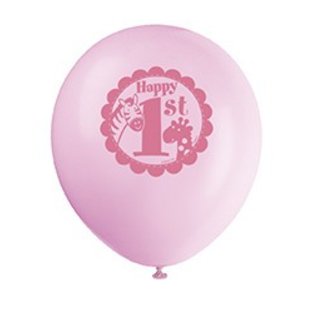 12" 1st Birthday Pink Safari  Printed Latex Balloons